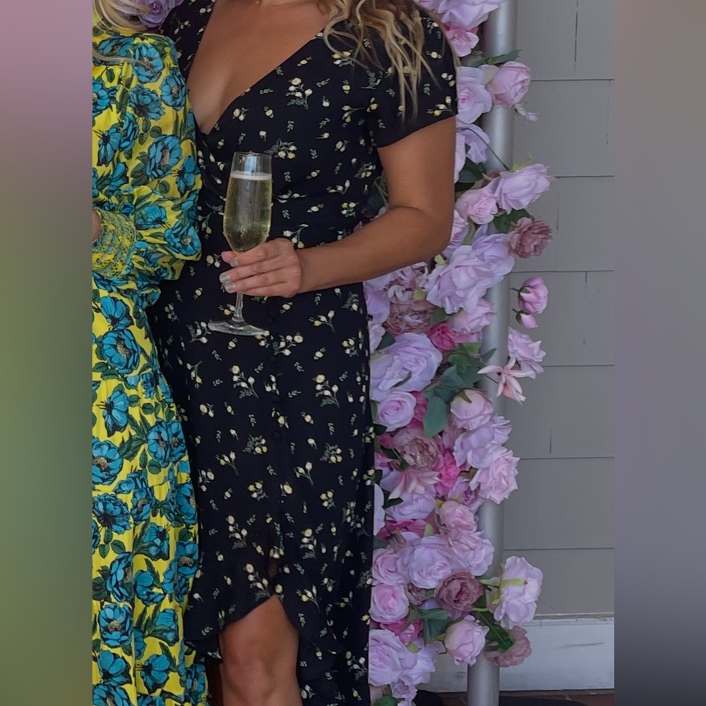 Aqua Black Floral Long Sleeve Dress